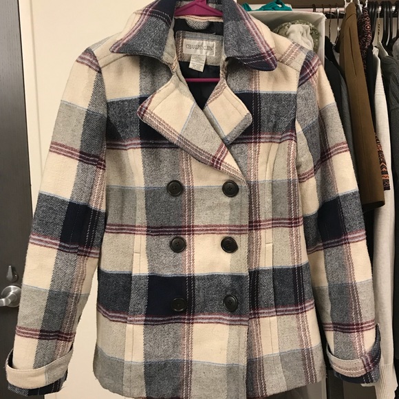 Charles Klein Jackets & Blazers - Plaid Wool Peacoat